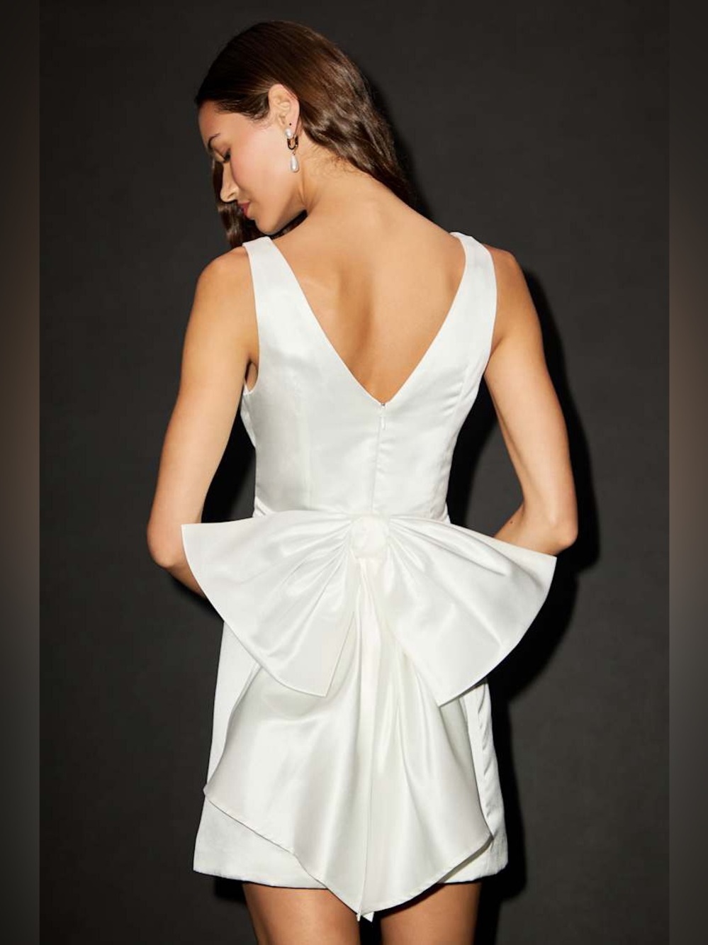 Lulu's White Satin V-Back Mini Dress with Statement Bow